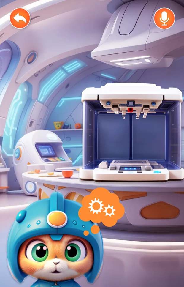 Space Kitchen screen in the Magic Friends app
